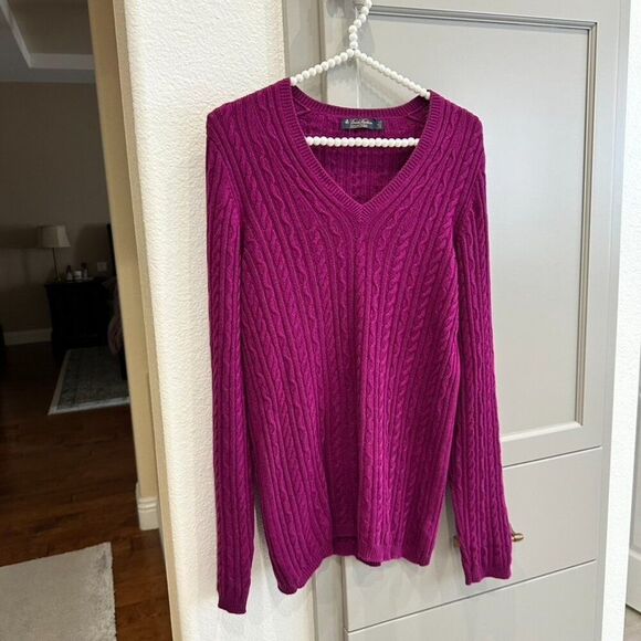 Brooks Brothers Italian Cashmere Cable Knit V Neck Sweater L Lg Scotland - Picture 5 of 5
